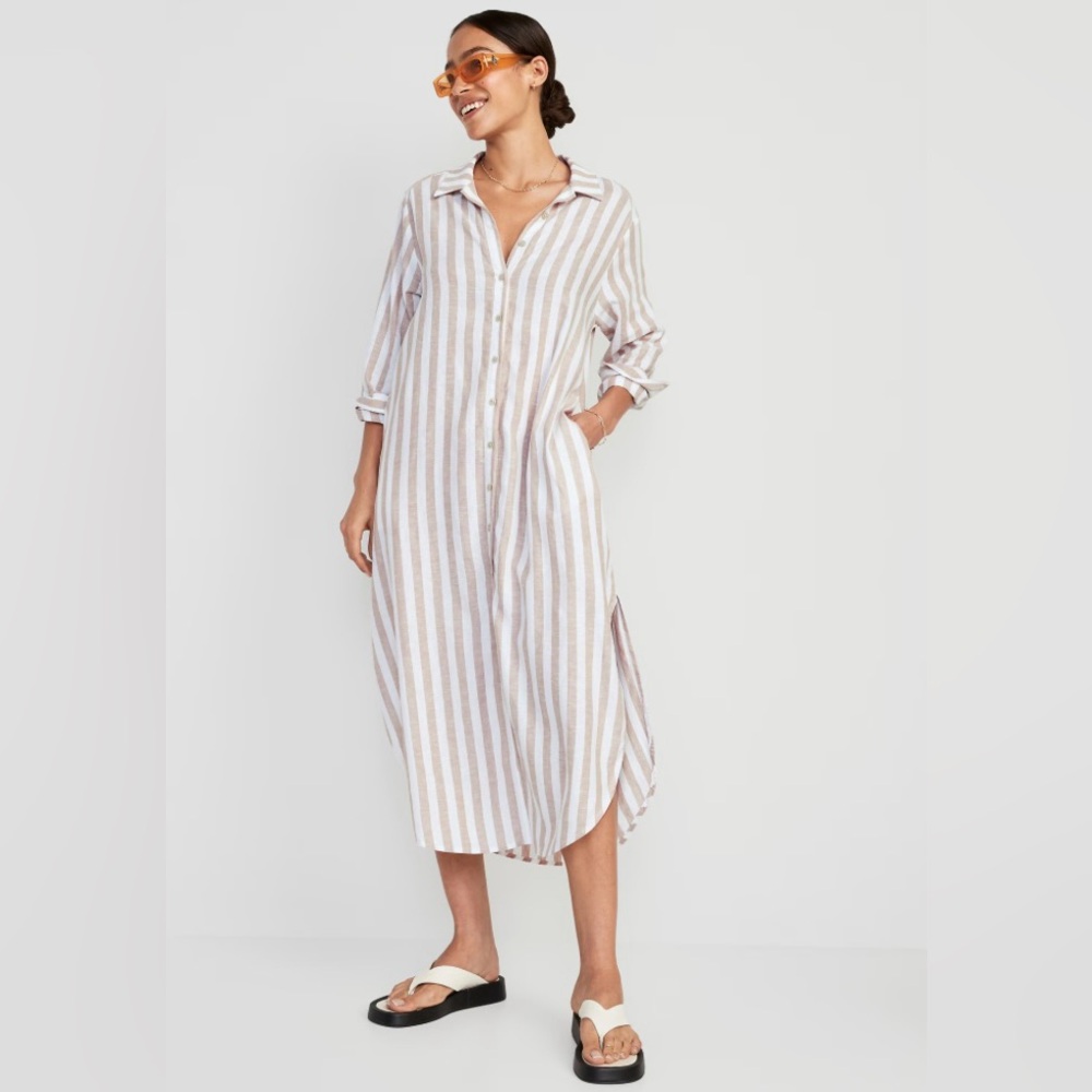 NWT Old Navy long- sleeve linen-blend shirt dress 4X